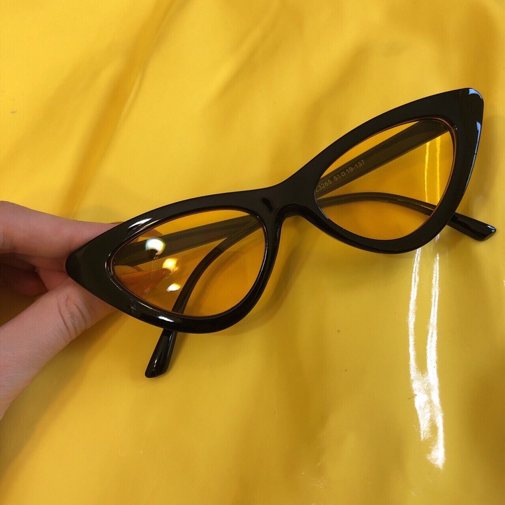 ⚠️ Retro Caution Black & Yellow Cat Eye Glasses ⚠️ - Picture 1 of 2